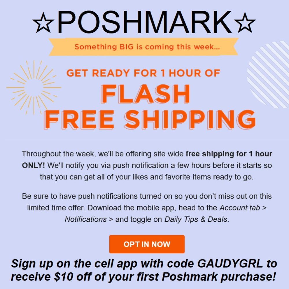 Poshmark Is Offering Free Shipping This Week!!!! Gem